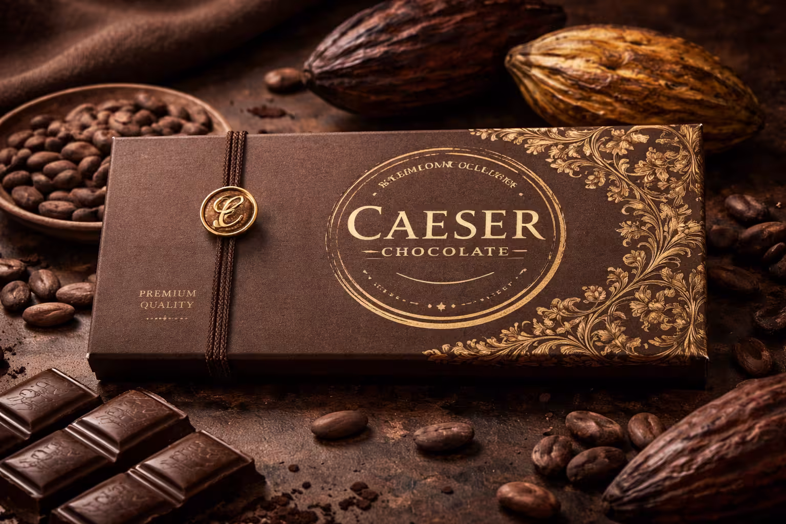 Gift box with cocoa beans